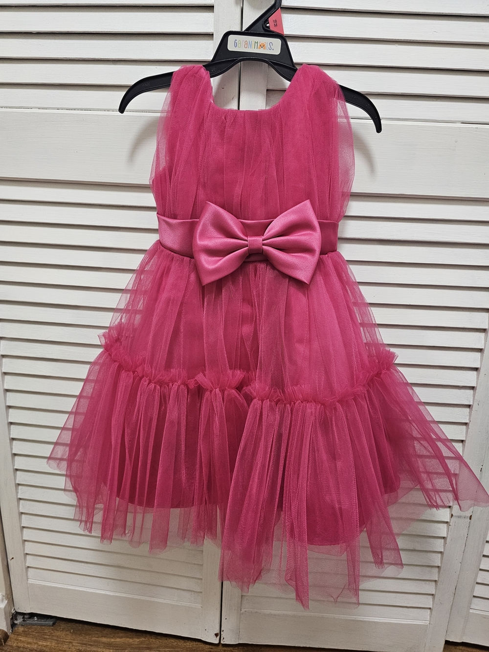 Girls' Hot Pink Tulle Party Dress with Bow